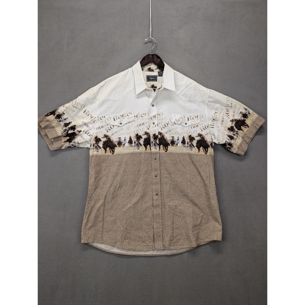 Roper Rodeo Western Cowboy Shirt Mens XXL Graphic Print Short Sleeve Pearl Snap